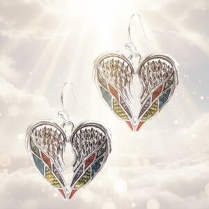 Womens Stainless Steel Angel Wing Heart Earrings